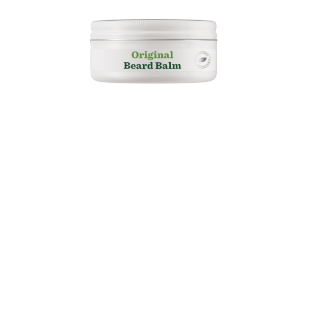 A short cylindrical White Plastic Tub with a Silver Lid that has Bulldog Skincare written in bold black writing and Original Beard Balm written in bright green writing on it, on a white background.