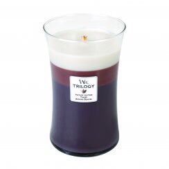 Trecking The Trails | Woodwick Frontier Trails Trilogy Candle A large glass jar containing three different coloured wax