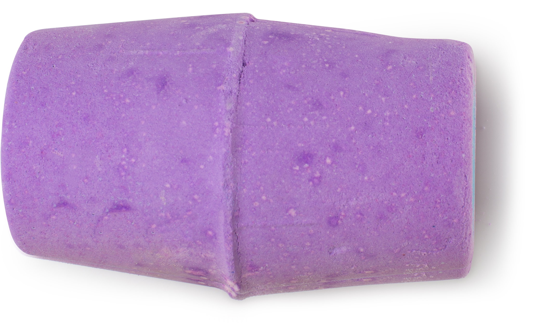 A light purple offset cylindrical bath bomb, on a white background.