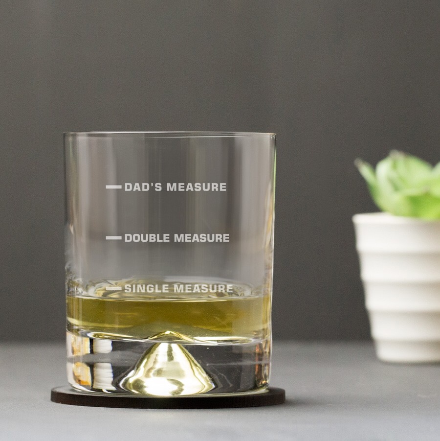 Luke Loves Christmas 2015 | Gifts Under £15 Gift Guide A wide glass, with the words Dads Measure, Double Measure, and Single Measure, printed on the front of it, on a black background.