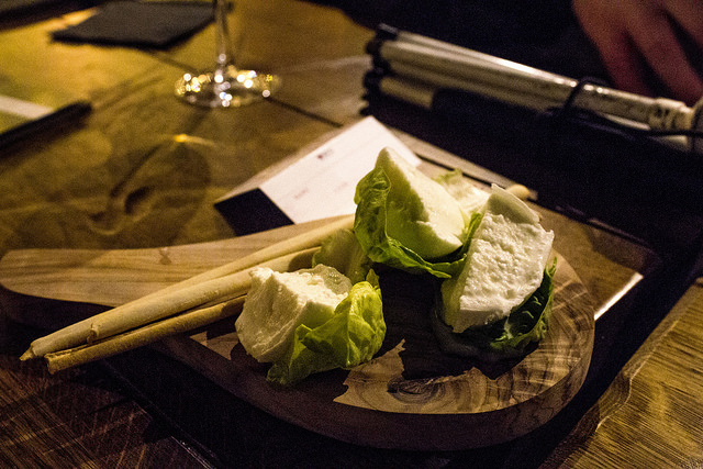 Sweet, Sugar, Candy Man! | Smith & Sinclair Leeds Pop Up Store Launch with The Alchemist Trinity Leeds Some spots of White Mozzarella inside some Green Lettuce Cups with long yet thin light brown breadsticks next to them, on a light background.