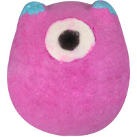 And Who Will We Be Scaring Today? | Lush Halloween Range 2017 A bright hot pink spherical bath bomb with a white bath bomb inside it that has a black coloured pupil embedded into it to resemble an eye ball, on a white background.