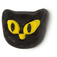 A black cats head shaped bubble bar, on a white Background.