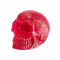A large bright Red skull shaped block of Soap, on a white background.