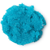 It's Christmas All Throughout The Galaxy | Lush Christmas 2019 Range Fresh Cleanser, Toothpaste Jelly & Lip Scrub A small cylindrical clear glass jar full of some bright blue lips scrub that has some pieces of multicoloured glitter in it, on a white background.