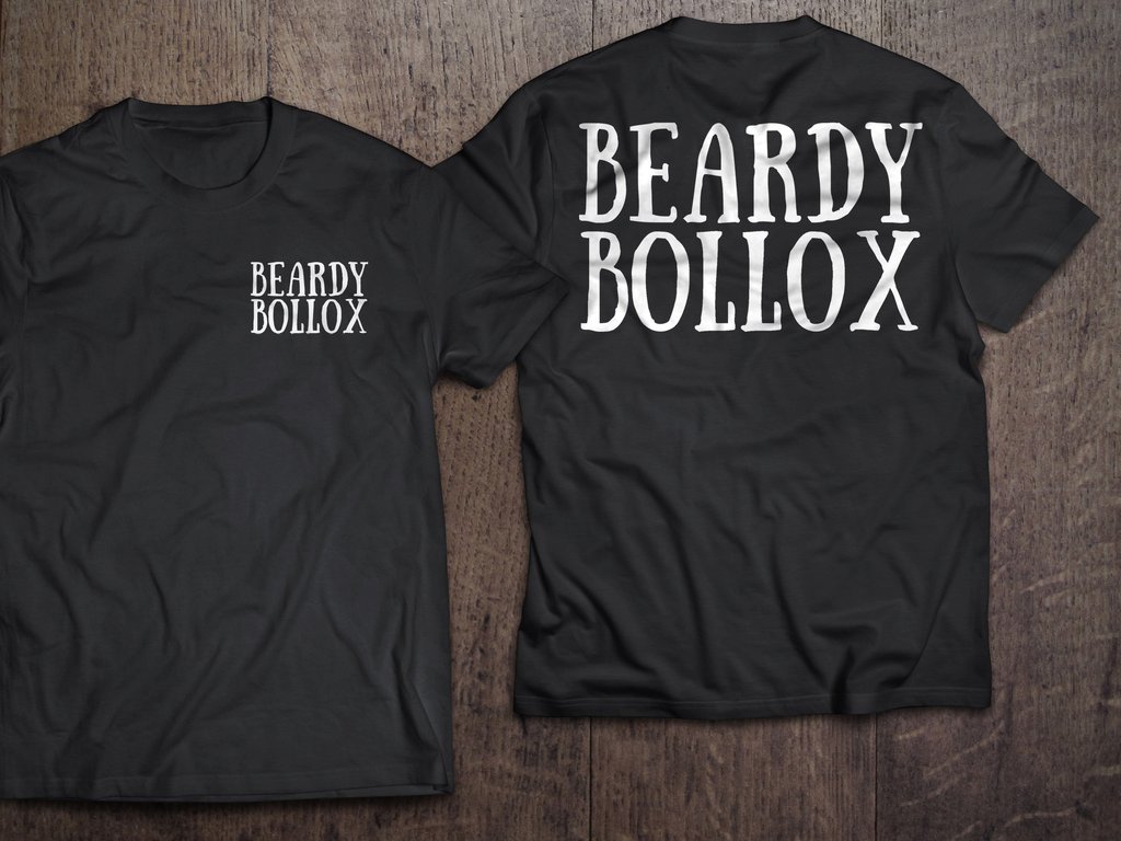 Luke Loves Christmas 2020 | Men's Christmas Gift Guide | Gifted A large light grey t-shirt that has Belfast Beard Company Beardy Bollox written in bold white writing on it, on a white background.