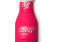 A large rectangular bright pink perfume shaped bubble bar that has a white wax lid and dirty written in bold sparkly pink writing on it, on a white background.