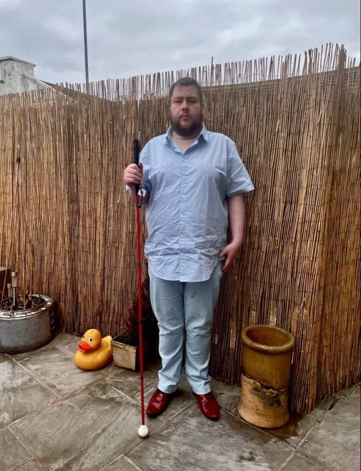 A picture of me wearing a Jacamo Aqua Print Short Sleeve Shirt, a Collin Rowe Red Elastic Belt, a pair of Premier Man Regular Fit Sky Blue Chinos, and a pair of Dobell Burgundy Patent Contemporary Dress Shoes.