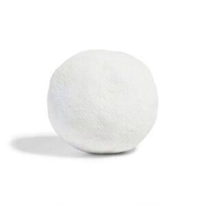 A large bright white oval shaped bath bomb that has a pale blue snowflake engraved on it, on a white background.