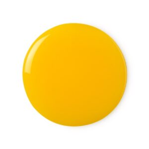 A medium circular puddle of some bright orange shower gel, on a white background.
