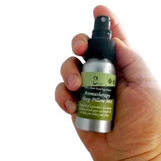 The Home Of A Restful Night's Sleep | Estia Soaps Bath & Sleep Range | Gifted A tall cylindrical silver aluminium bottle with a black Plastic Pump Lid and a bright green label that has Estia Soaps Aromatherapy Sleep Pillow Mist written in bold white writing on it, on a white background.