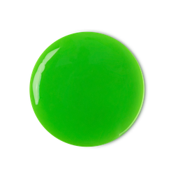 A medium circular puddle of some neon green shower gel, on a white background.