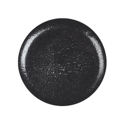 A medium circular puddle of some black toothpaste jelly, on a white background.