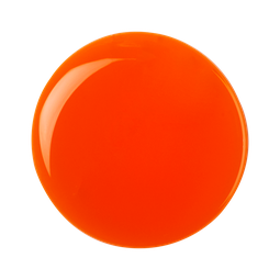 A medium circular puddle of some bright orange shower gel, on a white background.