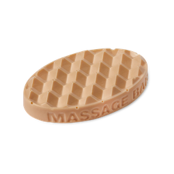 Let's Get Physical | Lush Magnesium Range | Gifted A medium light green oval shaped block of solid massage oil that has a layer of Magnesium Salt Crystals embedded on the top of it, on a white background.