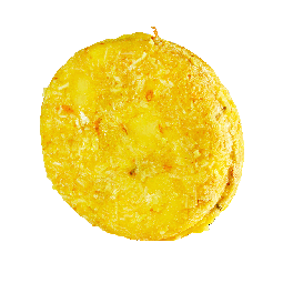 A small golden yellow circular shaped Shampoo Bar that has some pieces of Jasmine Petal embedded in it, on a white background.