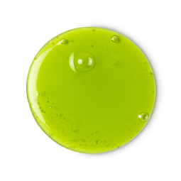 A medium circular puddle of some bright Green Shower Gel, on a white background.