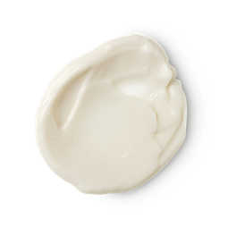 A medium circular puddle of some creamy white Body Lotion, on a white background.