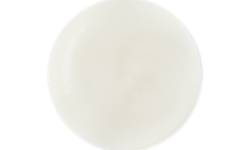 A medium circular puddle of some creamy white toothpaste, on a white background.