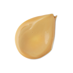 A medium circular puddle of some bright golden yellow aftersun lotion, on a white background.