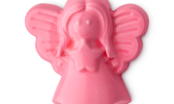A medium bright pink Fairy shaped block of Shower Jelly that has a star engraved on it, on a white background.