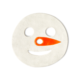 For When They Placed It On His Head, He Began To Dance Around | Lush Christmas 2023 Range | Face Care & Lip Care A large circular bright white snowman’s head shaped block of Shower Jelly that has a bright orange carrot nose engraved on it and some Eye holes, a nose hole, and a mouth hole cut out of it, on a white background.