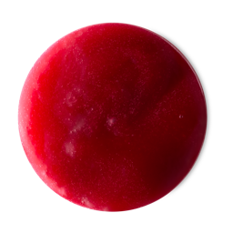 A medium circular puddle of some glossy dark Red body wash, on a white background.