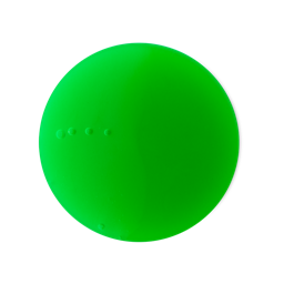 A medium circular puddle of some glossy bright green shower gel, on a white background.