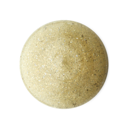 A medium circular puddle of some sparkling ivory shower gel that has some pieces of gold lustre running through it, on a white background.