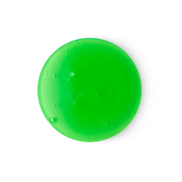 A medium circular puddle of some glossy dark green shower gel, on a white background.