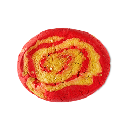 A medium dark red and gold swirled oval shaped bubble bar that has some small bright gold stars on top of it, on a white background.