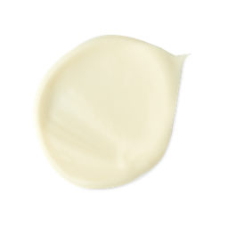 A medium circular puddle of some glossy ivory Body Butter, on a white background.