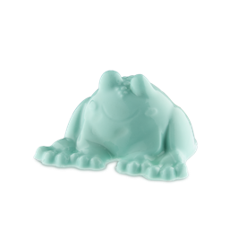 You've Got A Friend In Me | Lush Easter 2025 Range A large translucent pastel green frog shaped block of shower jelly, on a white background.