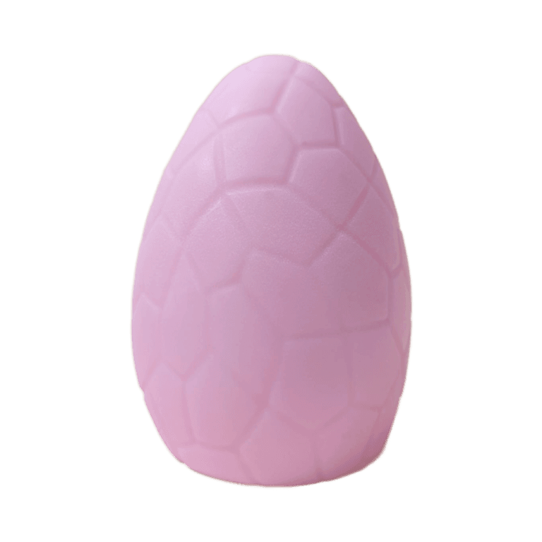 - [ ] A large bright pink Easter Egg shaped block of Soap that has a textured finish all over it, on a white background.