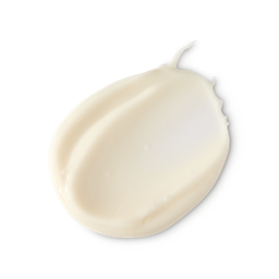 A medium circular puddle of some thick, creamy pale yellow Body Butter, on a white background.
