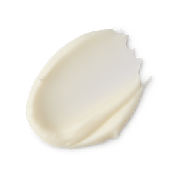 A medium circular puddle of some thick, creamy ivory Body Butter, on a white background.