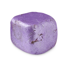 Sugar On My Tongue | Smith & Sinclair The For You Selection Box & Watermelon Citrus Edible Fragrance. A medium dark purple rounded rectangular shaped block of some solid body scrub that has some silver lustre all over it, on a white background..
