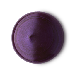 A medium circular puddle of some thick, glossy dark purple Shower Gel that has some bright green lustre running through it, on a white background.