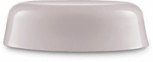 A short cylindrical glossy pale pink block of jelly face mask, on a light grey background.