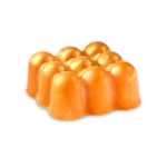 Just Another Day. Stuck Here In The In Between | Lush Eid Al-Adha 2026 Range A medium rounded, rectangular creamy orange block of solid Massage Oil that has nine rounded bulbous protrusions on top of it and is covered in some bright gold lustre, on a white background.,