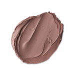 A medium circular swatch of some thick, textured muted mauve brown face mask, on a white background.