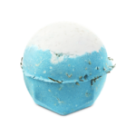 And Time Goes By So Slowly. And Time Can Do So Much. | Lush World Bath Bomb Day 2026 Range | Gifted A medium bright white rounded hexagonal shaped bath bomb that has a bright blue bottom and some pieces of black Seaweed embedded on the top of it, on a white background.