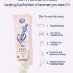 A short conical Pale Pink plastic tube with a metallic white lid that has Lanolips 101 Ointment written in dark blue writing on it, on a pale pink background.