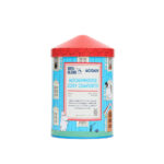 Tea Tastes Terrific | Bird & Blend Tea Company x Moomin Collection A tall cylindrical bright blue metal tin with a bright red scalloped cone Roof shaped metal lid that has some vertical bright blue panels, some bright white framed windows, some bright white Moomin characters, and a bright white door sign with a bright red boarder that has Bird & Blend Tea Company Moominhouse Cosy Comforts written in dark blue writing, and Black Tea Loose Leaf Tea, make your Home as cosy as the Moominhouse with the sweet scent of freshly baked Cinnamon Rolls written in bold black writing on it, on a white background.