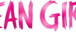 A poster that has Mean Girls written in bright pink painted writing on it, on a bright white background.